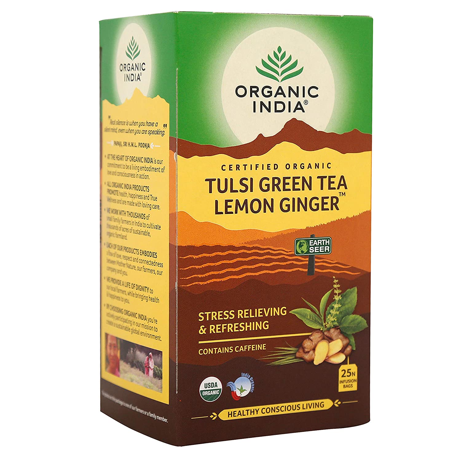 Organic India Tulsi Green Tea Lemon Ginger 25N